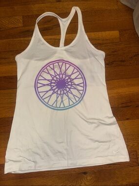 Nike White Racerback Tank with Purple-to-Blue Wheel Graphic